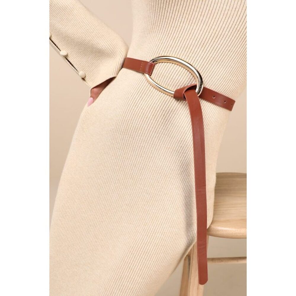 Lulus Confident Element Brown Oversized Buckle Belt - Size One Size